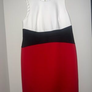 Calvin Klein Colorblock Midi Dress in Red, White, and Black